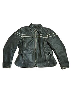 Joe Rocket Black Leather Motorcycle Jacket Size L Quilted Zip Out Lining Womens